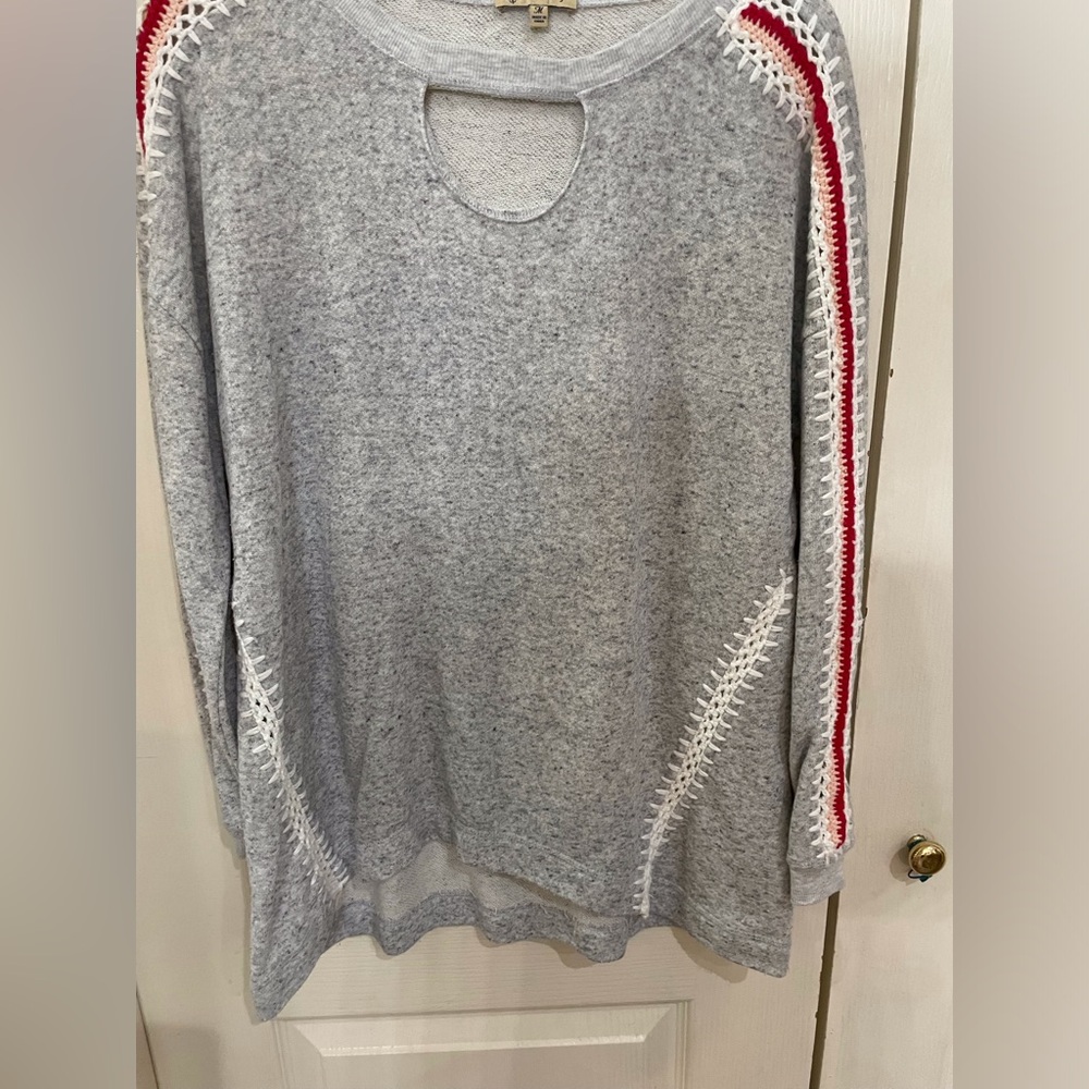 Gray Sweater with Red Accents